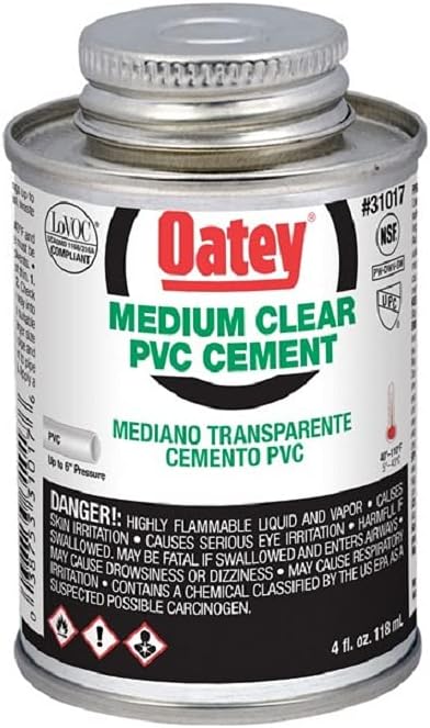 Oatey 31017 PVC Cement, 404 Series, Medium Body, 1/4 Pint Can, 1-Pack, 4 oz, Clear